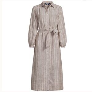 Lands' End Beige Stripe Long Sleeve Dress
